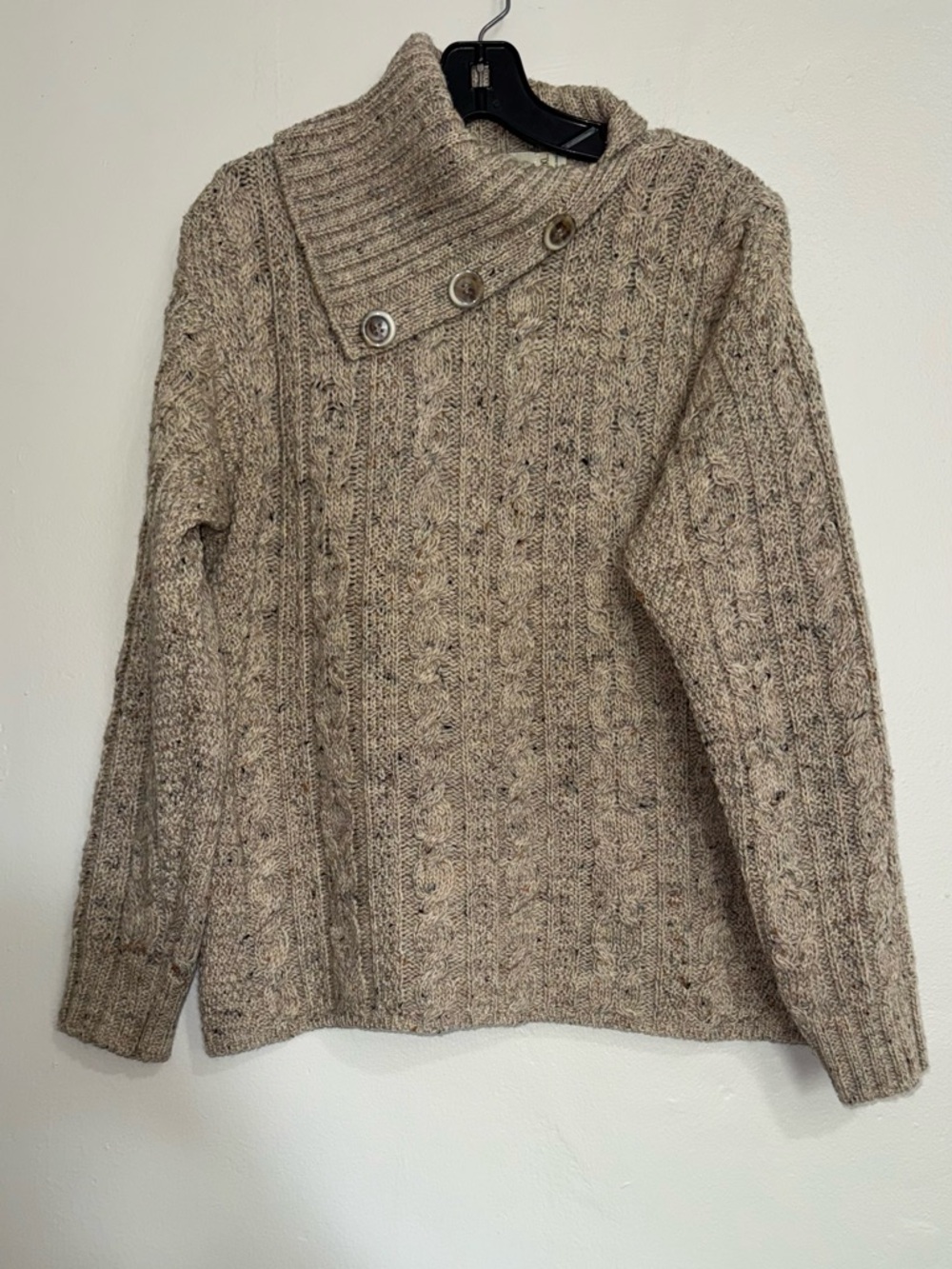 Aran Crafts Men's Buttoned Turtleneck Cable Knit Sweater - Beige Speckle